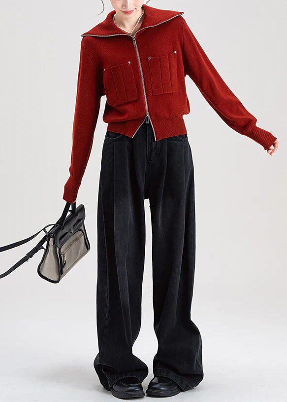Scarlet Zip-Up Collared Knit Cardigan