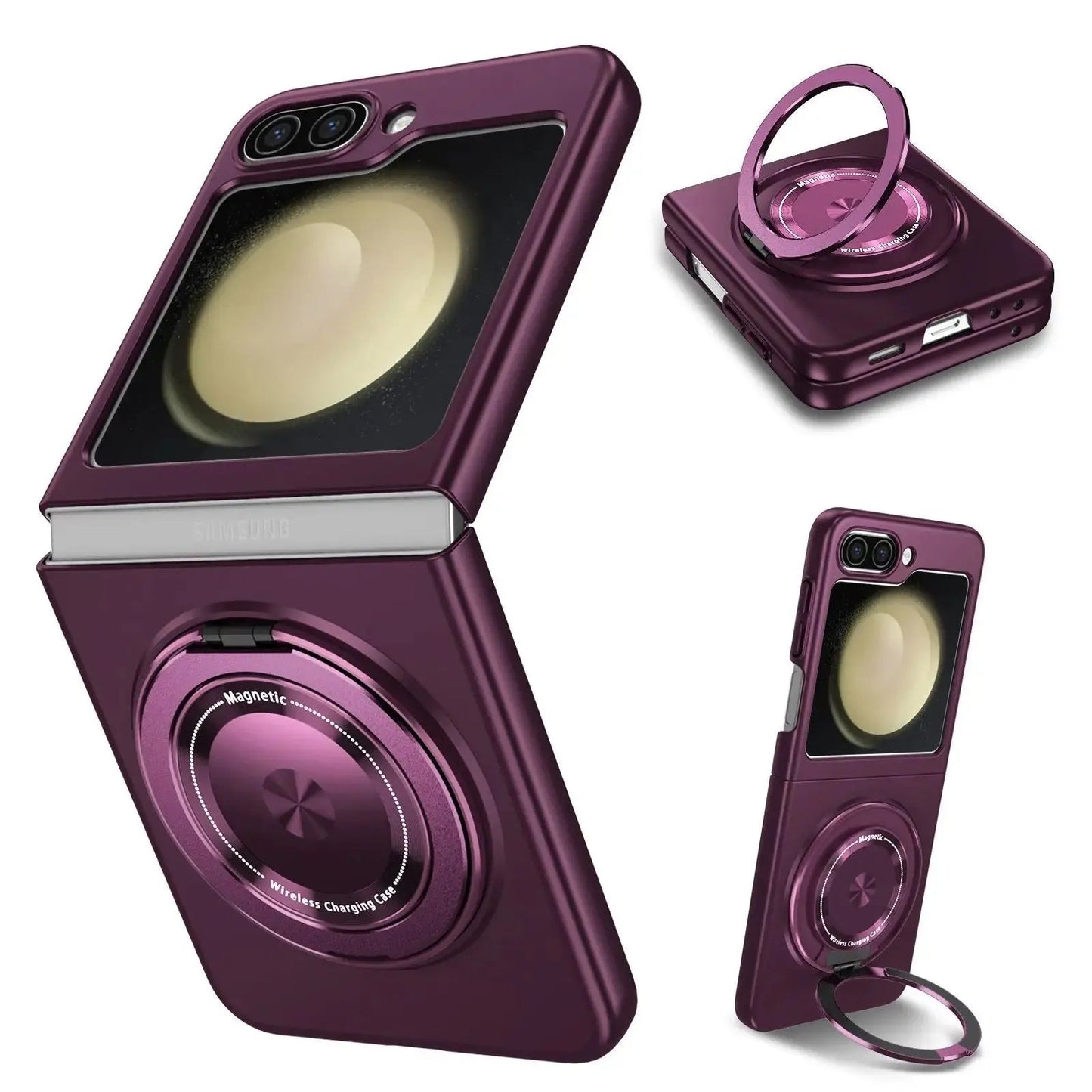 Revolutionary 360° Magnetic Rotating Ring Case for Galaxy Z Flip with Wireless Charging Capability
