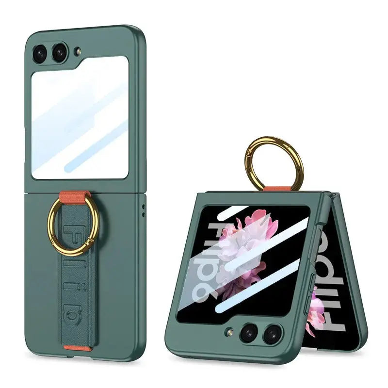 Sleek Leather Case with Ring Wrist Strap for Galaxy Z Flip