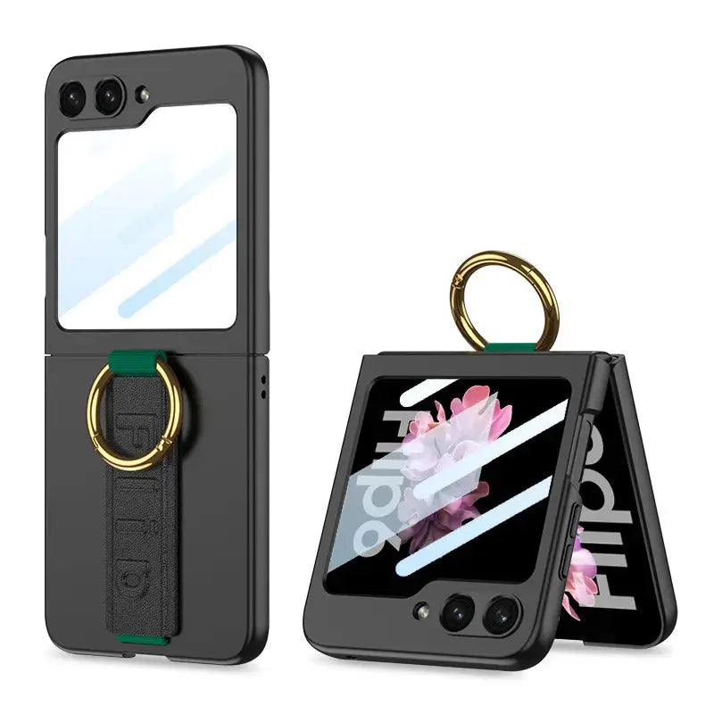 Sleek Leather Case with Ring Wrist Strap for Galaxy Z Flip
