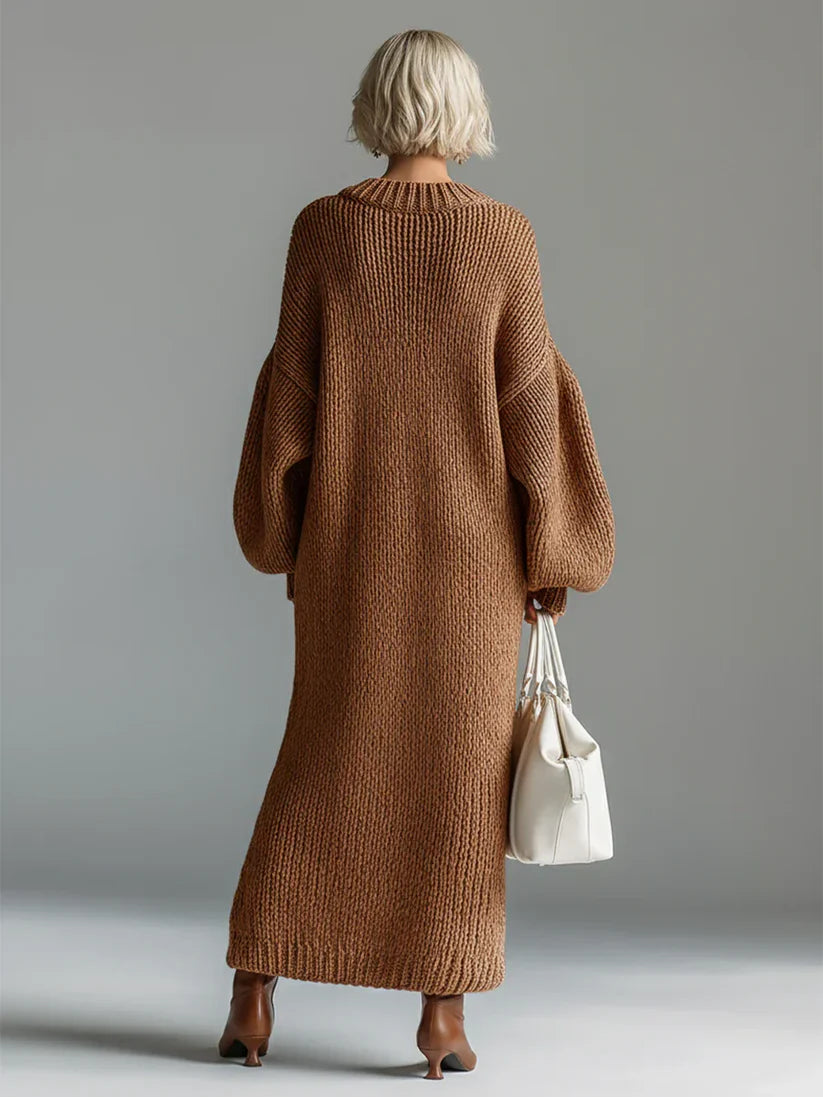 Elegant Knit Maxi Dress – Oversized Ribbed Sweater Dress for Warm Winter Style