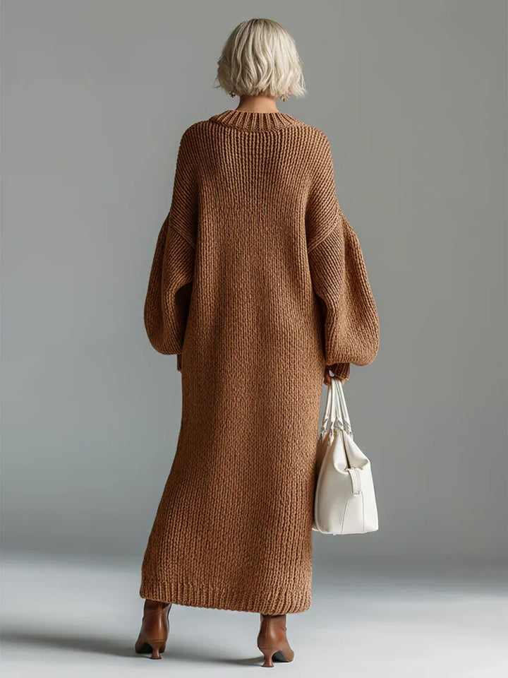 Elegant Knit Maxi Dress – Oversized Ribbed Sweater Dress for Warm Winter Style