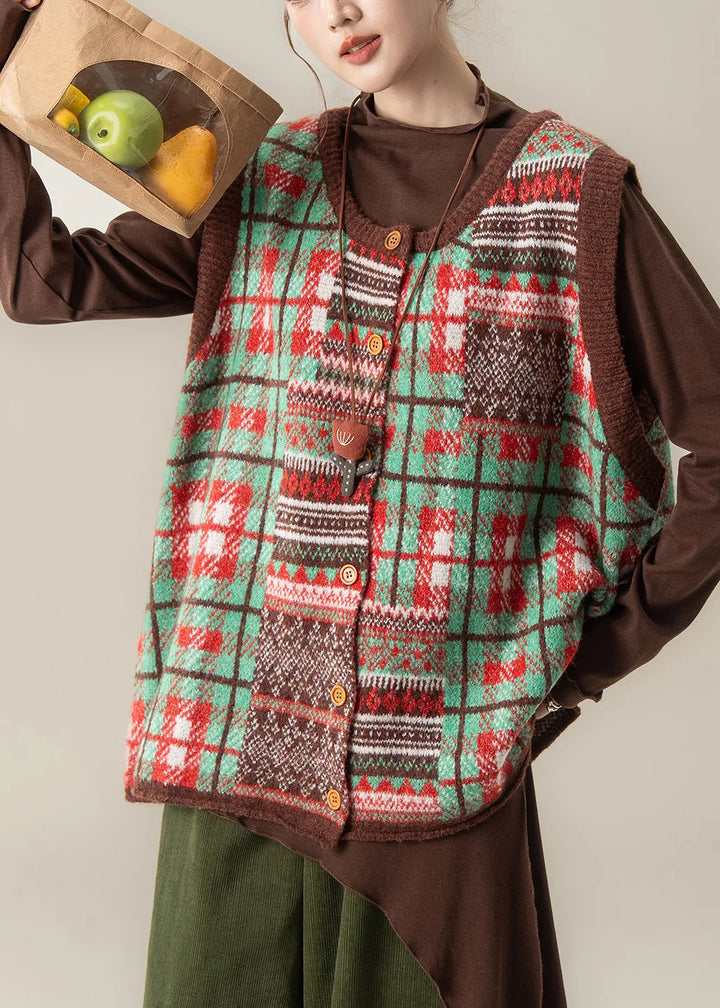 Green Patchwork Knit Waistcoat