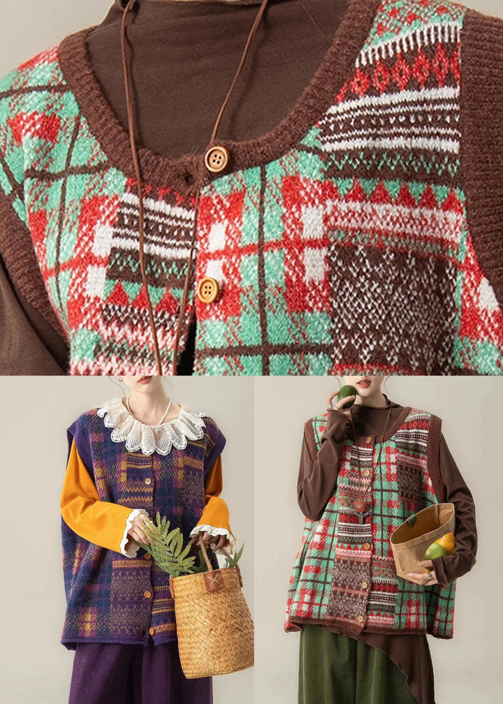 Green Patchwork Knit Waistcoat