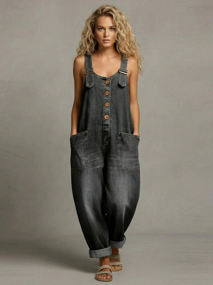 Women’s Denim Jumpsuit – Relaxed Wide-Leg Overall Romper