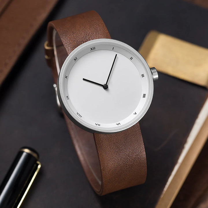 Minimalist Analog Wrist Watch – Clean Dial Leather Strap Design