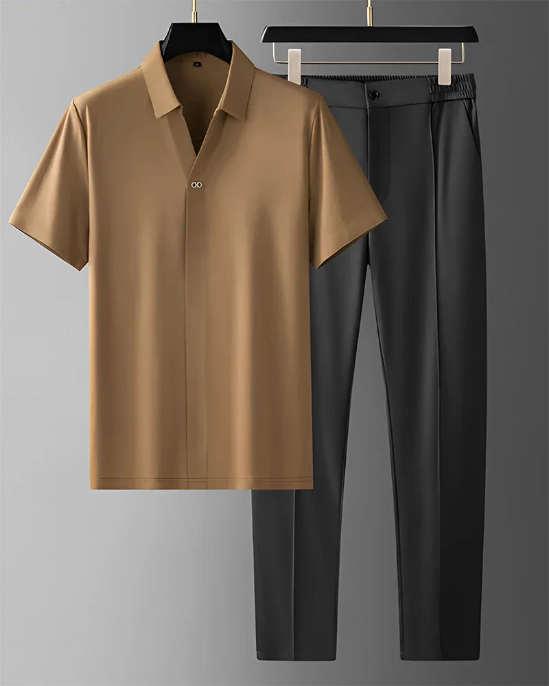 Men’s Polo Shirt & Trousers Set – Modern Smart Casual Outfit