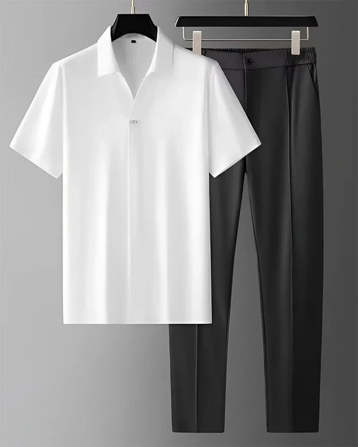 Men’s Polo Shirt & Trousers Set – Modern Smart Casual Outfit