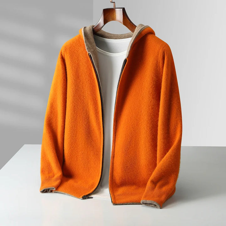 Reversible Cashmere Hoodie – Dual-Sided Soft Warm Zip Jacket