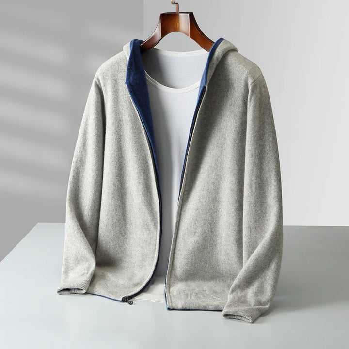 Reversible Cashmere Hoodie – Dual-Sided Soft Warm Zip Jacket