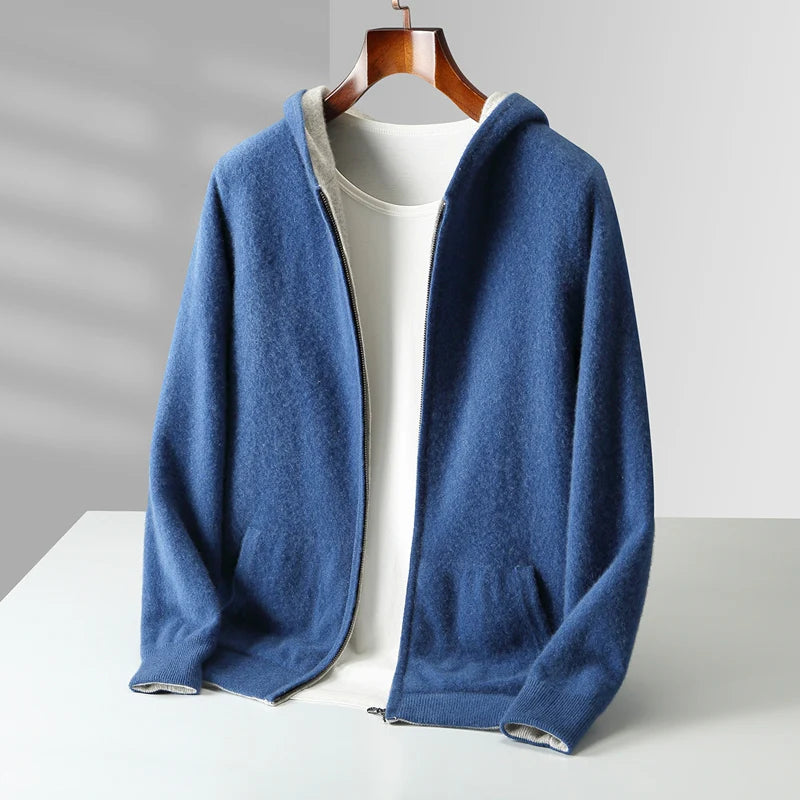 Reversible Cashmere Hoodie – Dual-Sided Soft Warm Zip Jacket