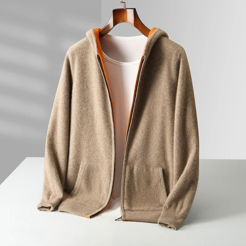 Reversible Cashmere Hoodie – Dual-Sided Soft Warm Zip Jacket
