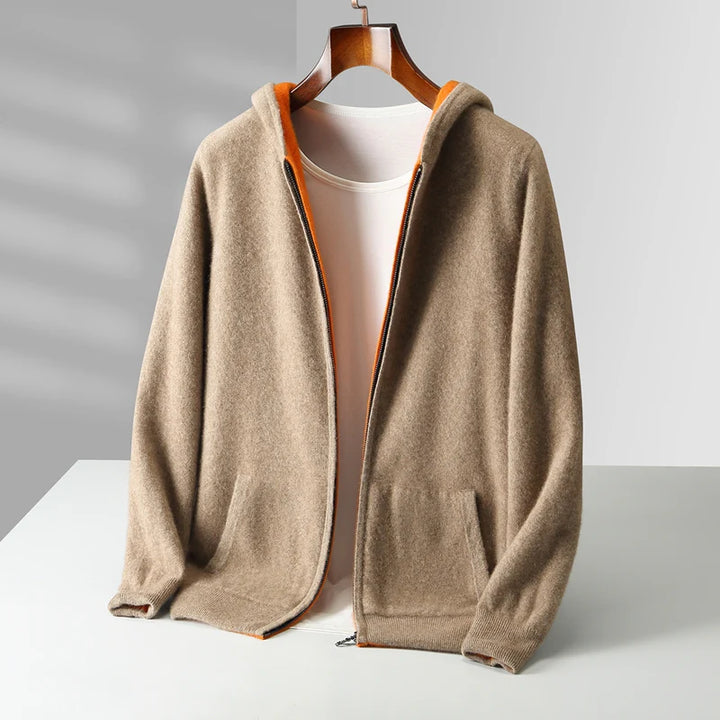 Reversible Cashmere Hoodie – Dual-Sided Soft Warm Zip Jacket