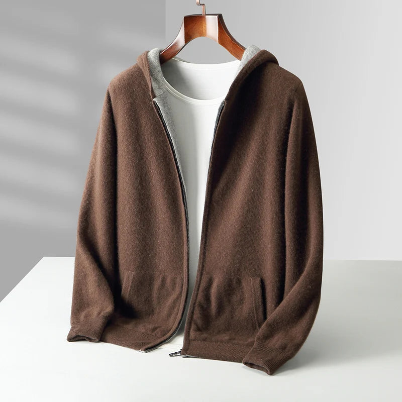Reversible Cashmere Hoodie – Dual-Sided Soft Warm Zip Jacket
