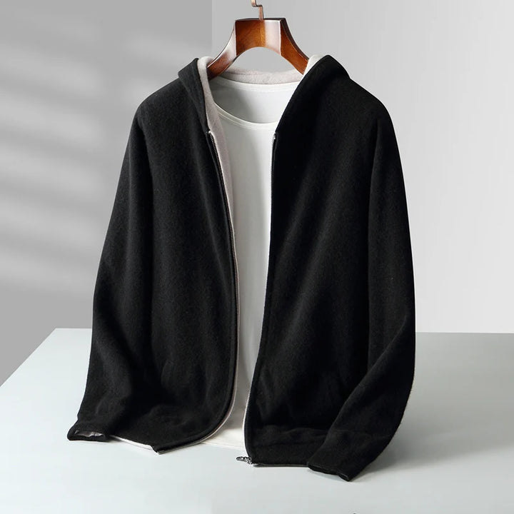 Reversible Cashmere Hoodie – Dual-Sided Soft Warm Zip Jacket