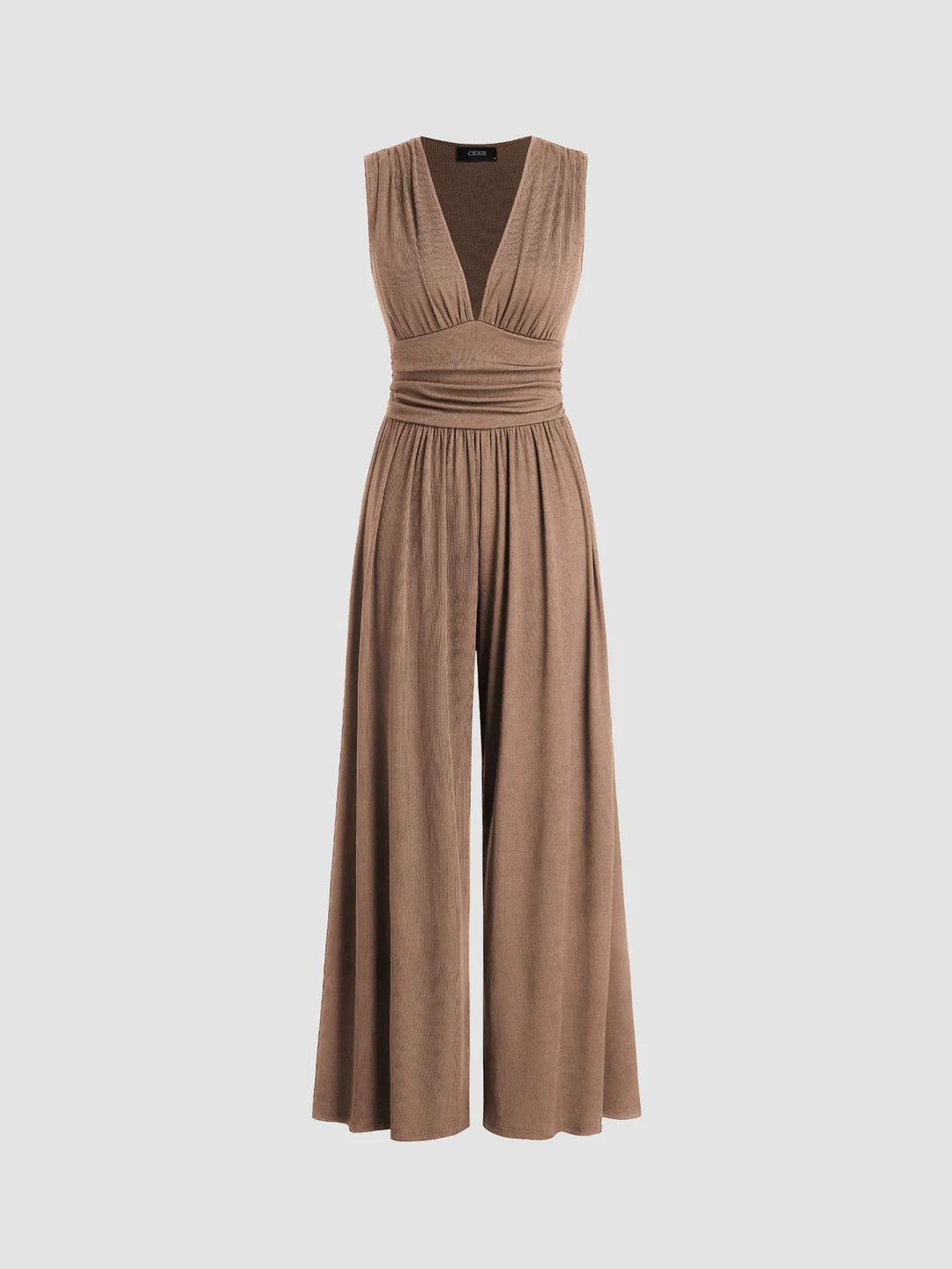 Chic Sleeveless Wide-Leg Jumpsuit – Elegant V-Neck Flow Fit