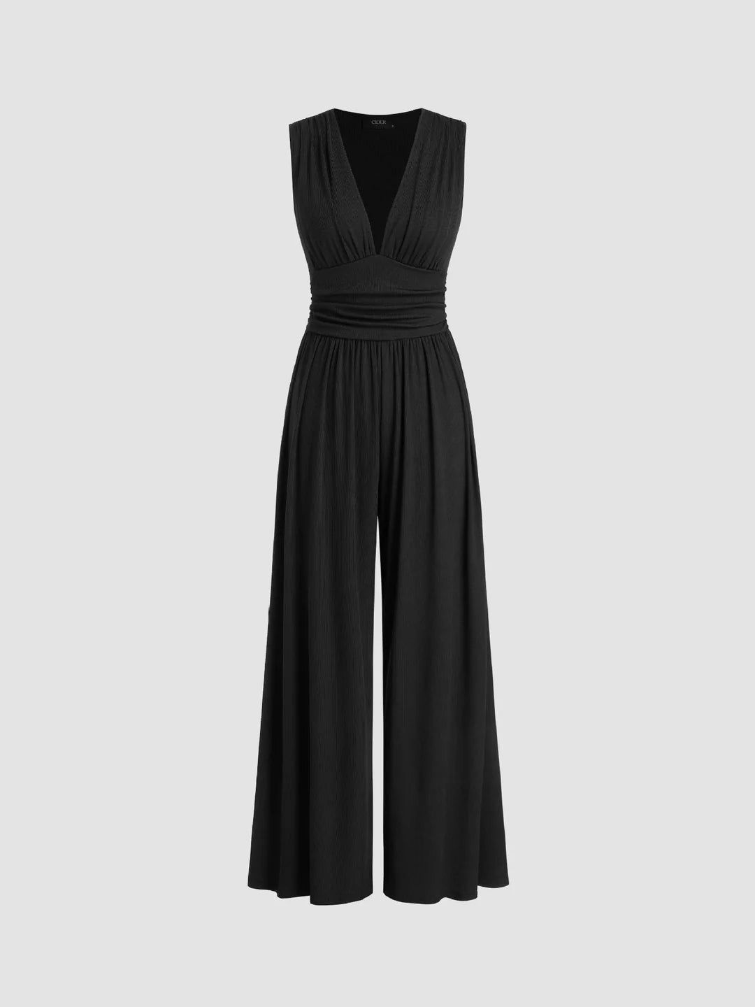 Chic Sleeveless Wide-Leg Jumpsuit – Elegant V-Neck Flow Fit