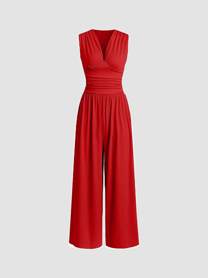 Chic Sleeveless Wide-Leg Jumpsuit – Flattering V-Neck Flowing Fit