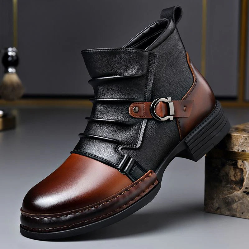 Men’s Genuine Leather Ankle Boots – Classic Buckle Strap Urban Style