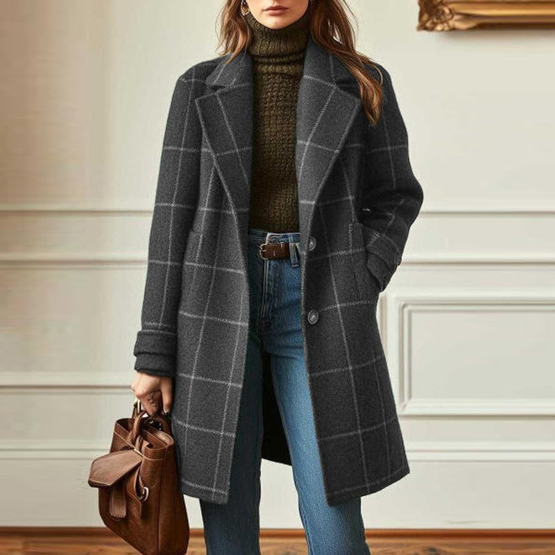 Wool Check Coat – Classic Tailored Mid-Length Outerwear