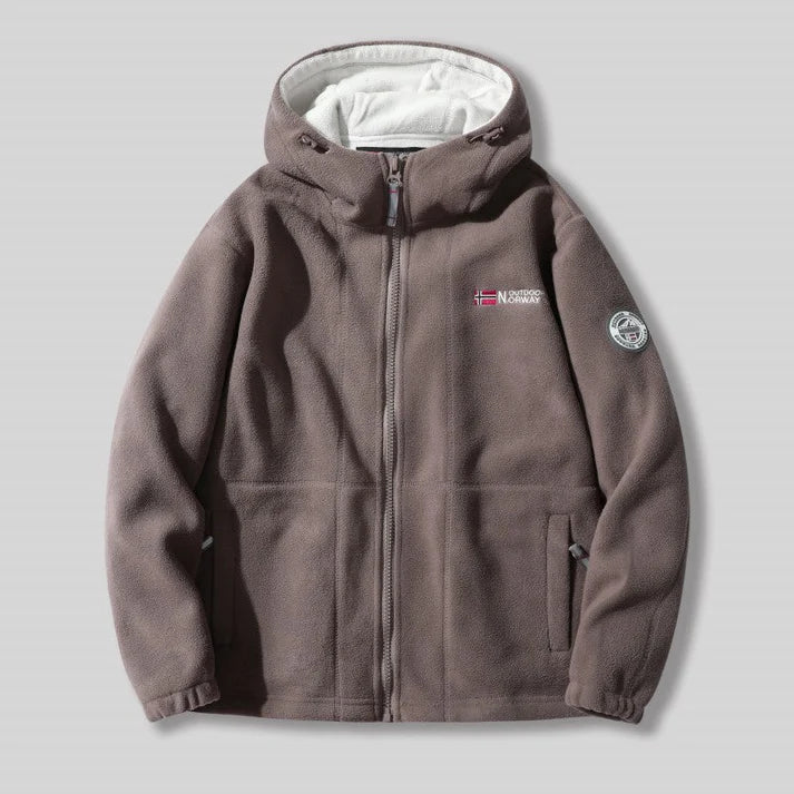 Double-Layer Fleece Hooded Jacket – Warm Zip-Up Outdoor Winter Coat