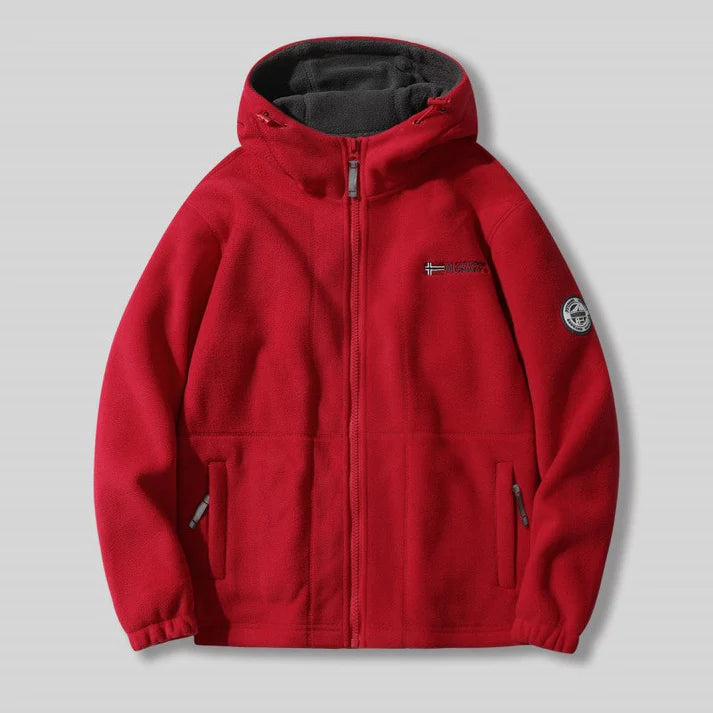 Double-Layer Fleece Hooded Jacket – Warm Zip-Up Outdoor Winter Coat