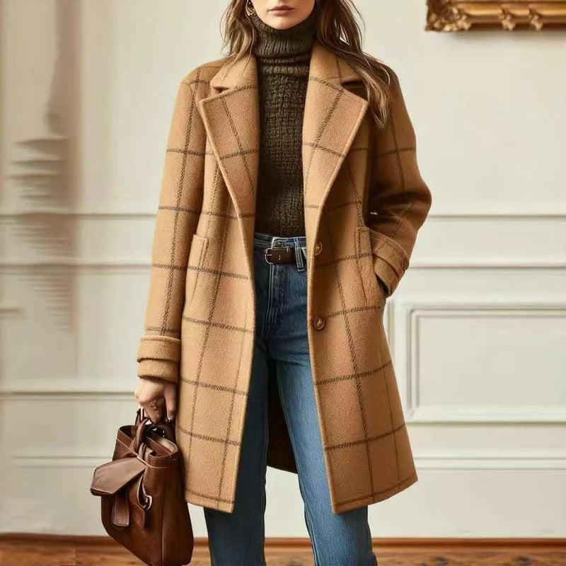 Wool Check Coat – Classic Tailored Mid-Length Outerwear