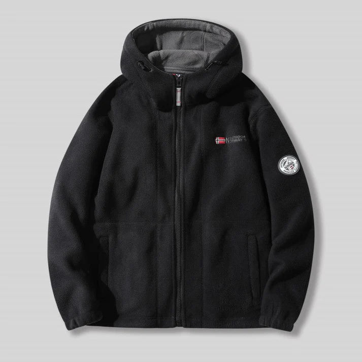 Double-Layer Fleece Hooded Jacket – Warm Zip-Up Outdoor Winter Coat