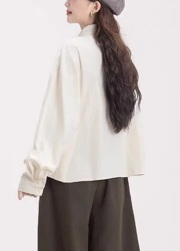 Apricot Cotton Shirt Top – Embroidered Floral Button-Up Blouse for Spring Wear