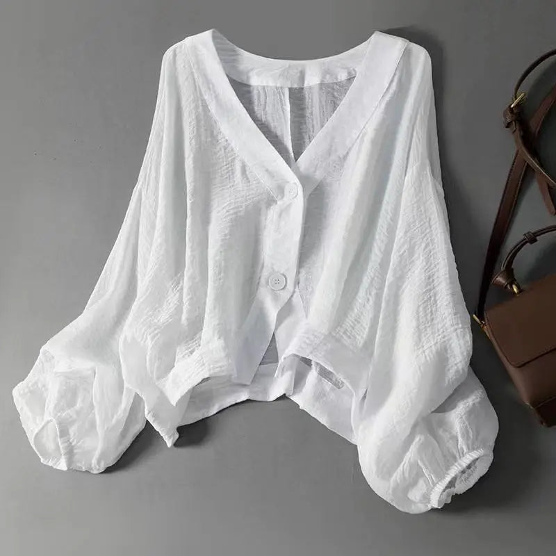 Aurora Linen Blouse – Lightweight Oversized V-Neck Top