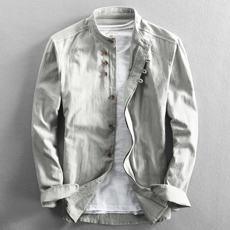 Men’s Katana Japan Style Shirt – Stand Collar Button-Up Long Sleeve Top