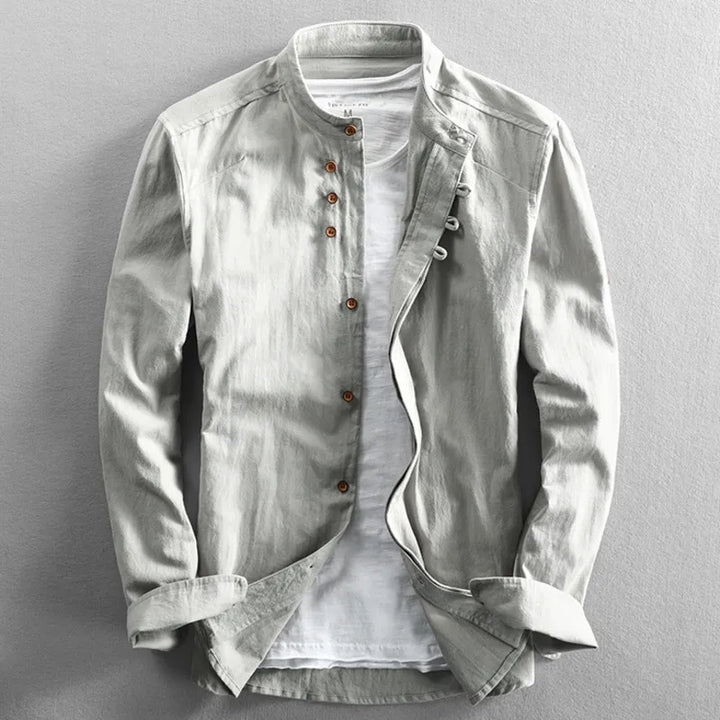 Men’s Katana Japan Style Shirt – Stand Collar Button-Up Long Sleeve Top