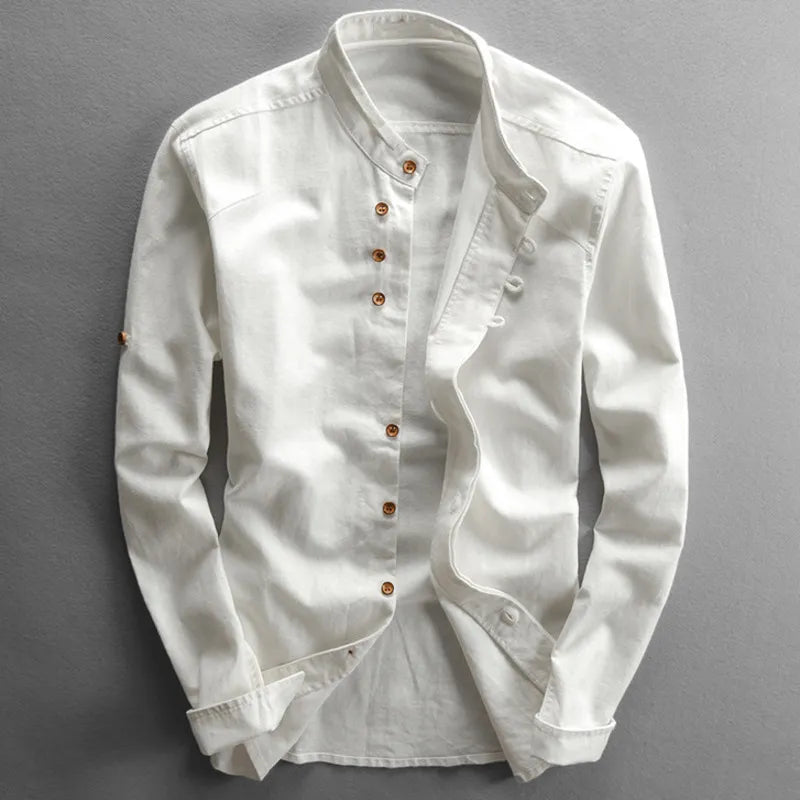 Men’s Katana Japan Style Shirt – Stand Collar Button-Up Long Sleeve Top
