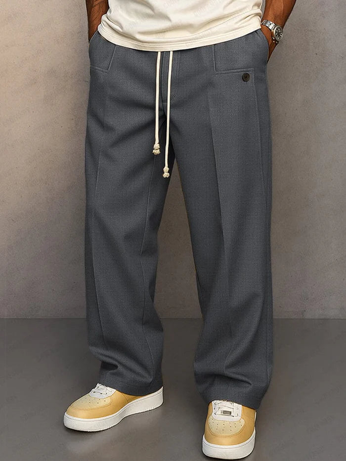 Relaxed Fit Drawstring Trousers – Casual Wide Leg Comfort Pants