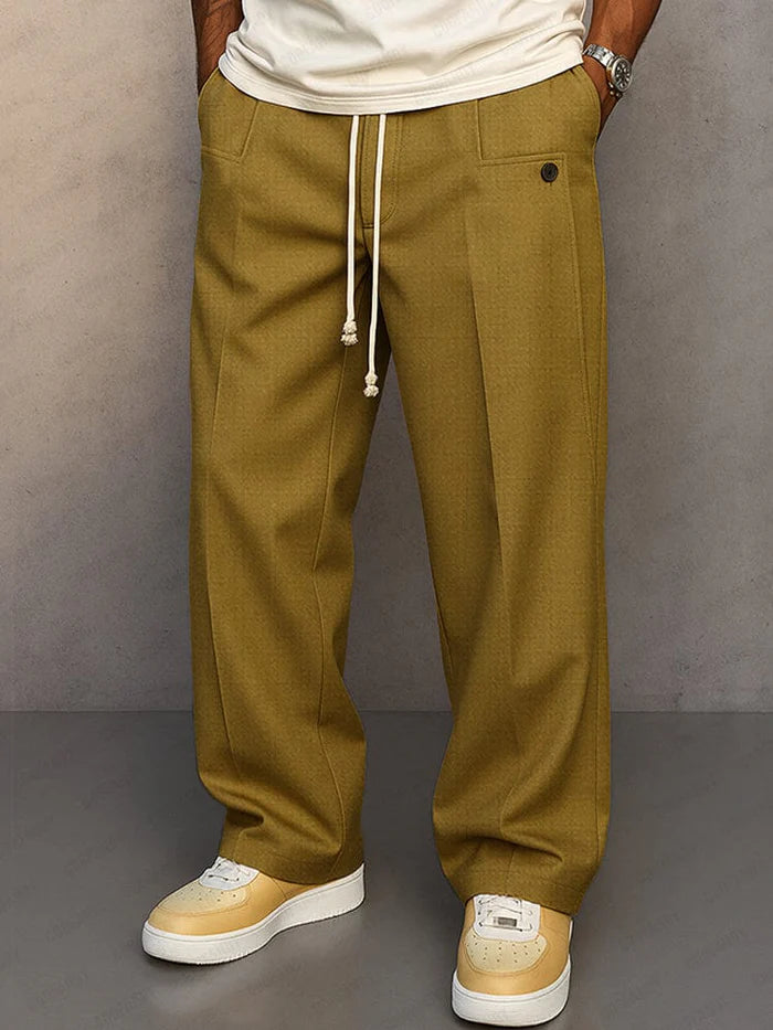 Relaxed Fit Drawstring Trousers – Casual Wide Leg Comfort Pants