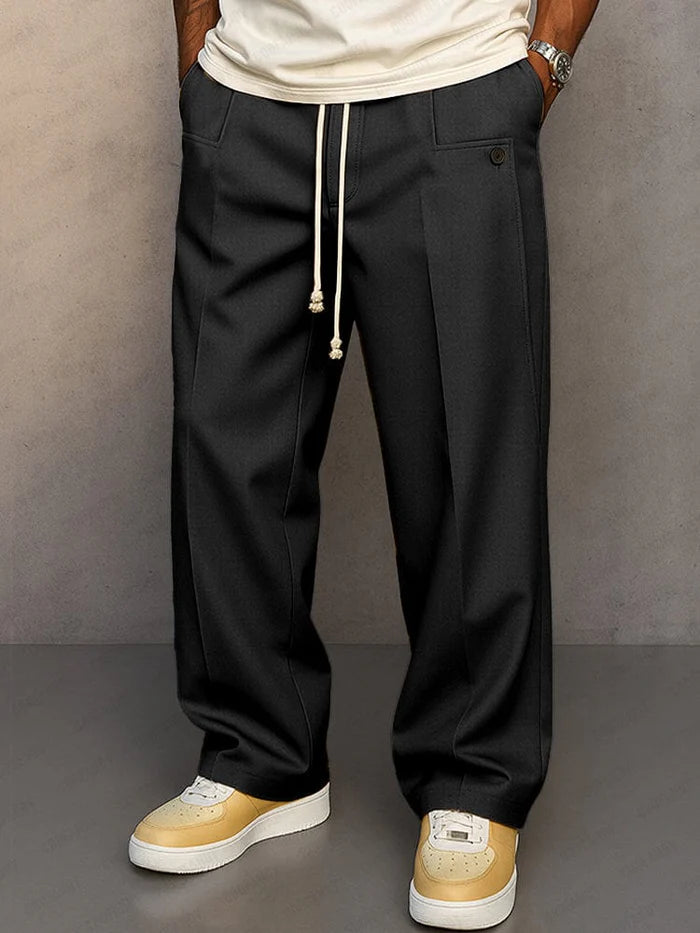 Relaxed Fit Drawstring Trousers – Casual Wide Leg Comfort Pants