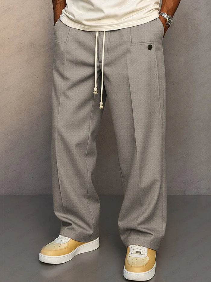 Relaxed Fit Drawstring Trousers – Casual Wide Leg Comfort Pants