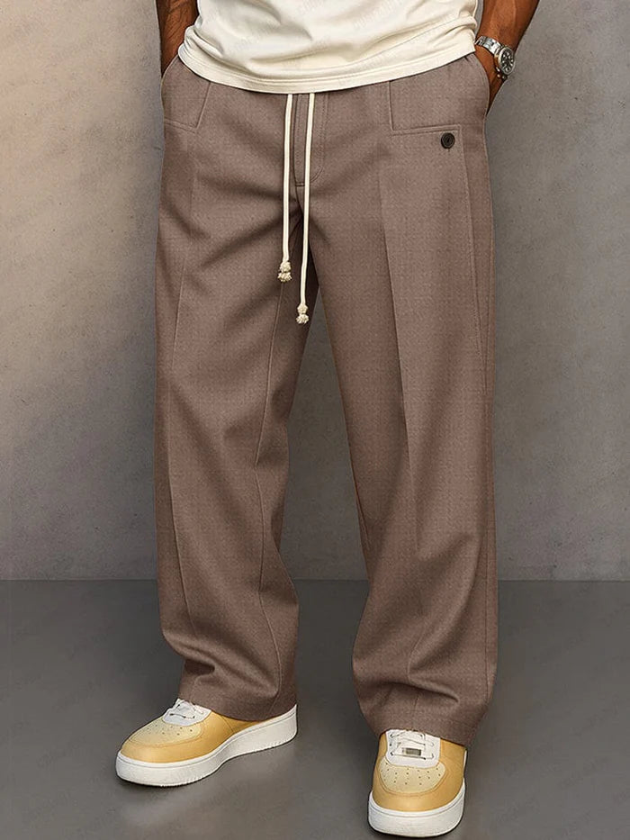 Relaxed Fit Drawstring Trousers – Casual Wide Leg Comfort Pants