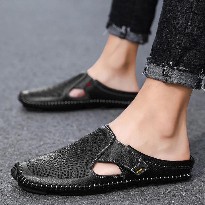 Men’s Breathable Leather Sandals – Slip-On Casual Comfort Shoes