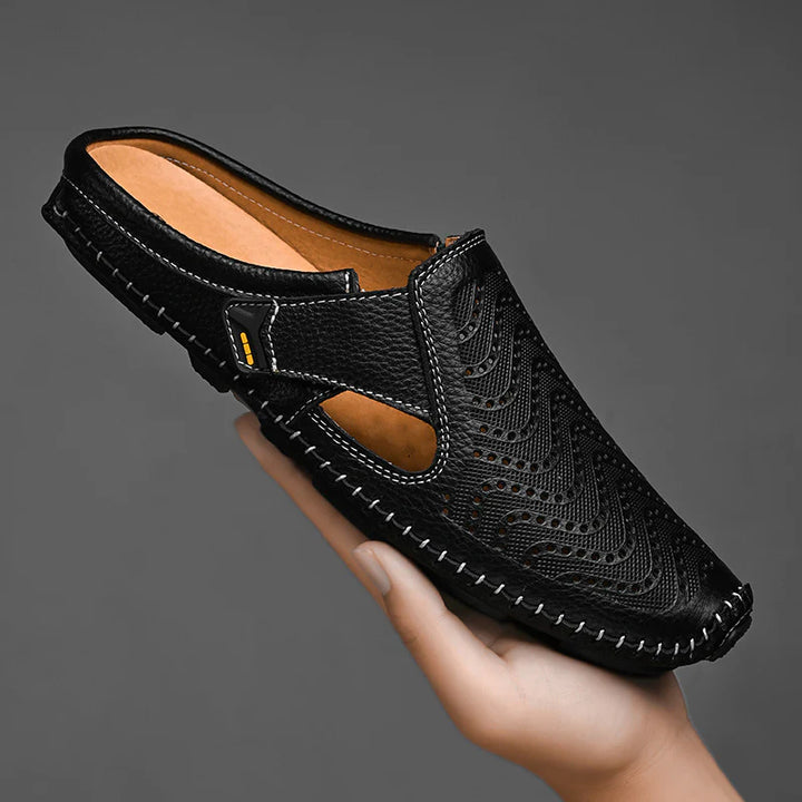 Men’s Breathable Leather Sandals – Slip-On Casual Comfort Shoes