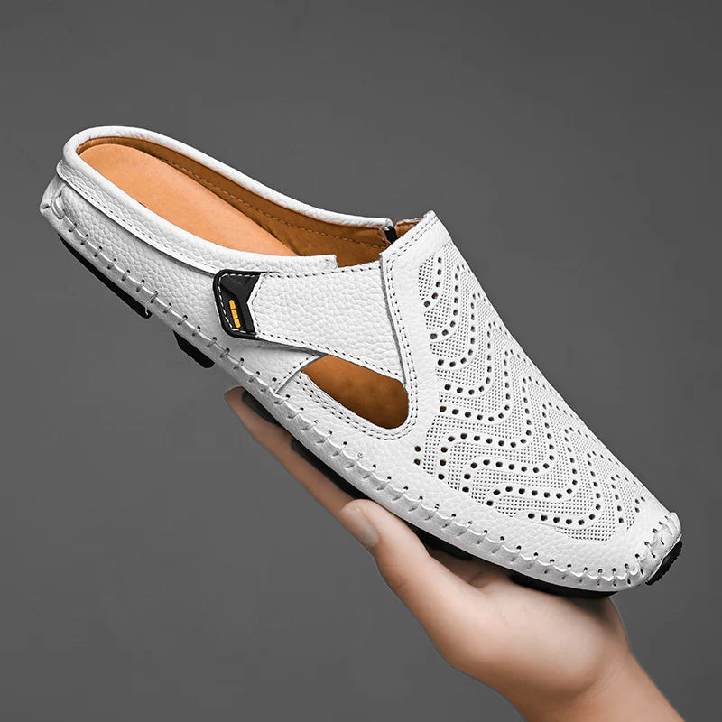 Men’s Breathable Leather Sandals – Slip-On Casual Comfort Shoes