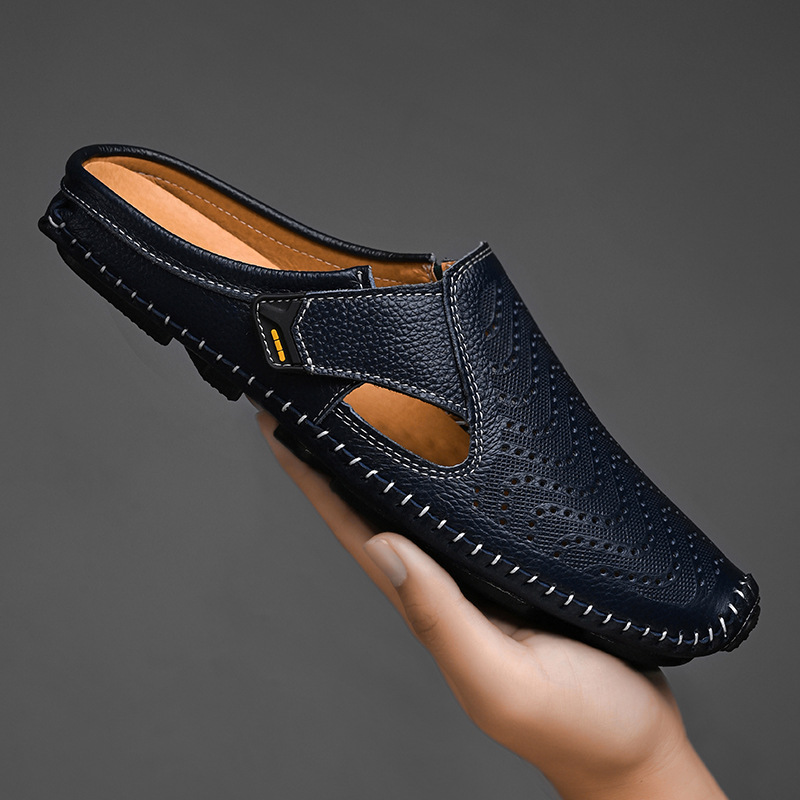 Men’s Breathable Leather Sandals – Slip-On Casual Comfort Shoes