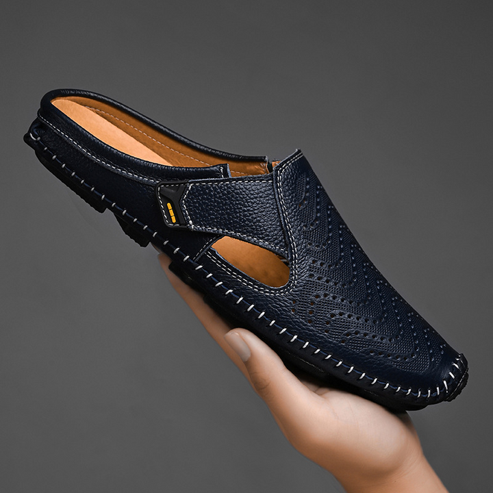 Men’s Breathable Leather Sandals – Slip-On Casual Comfort Shoes