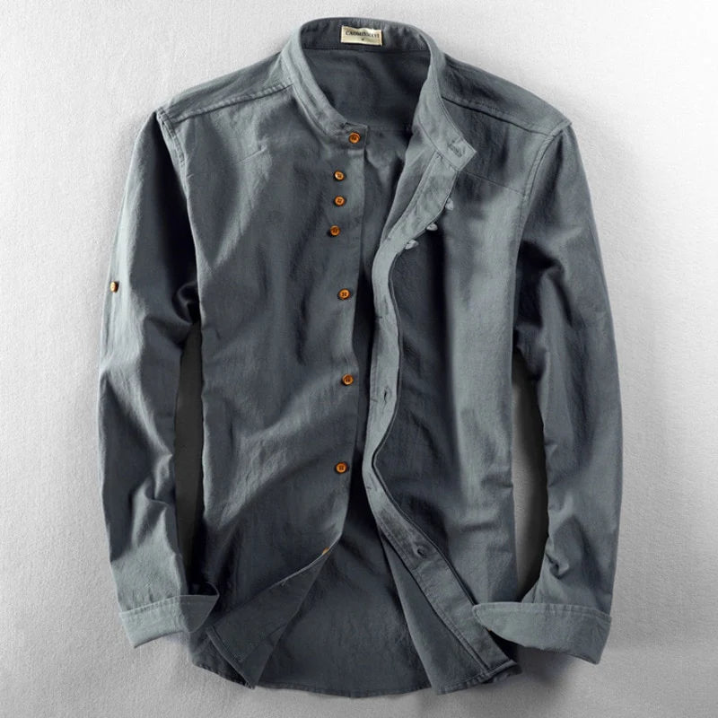 Men’s Katana Japan Style Shirt – Stand Collar Button-Up Long Sleeve Top