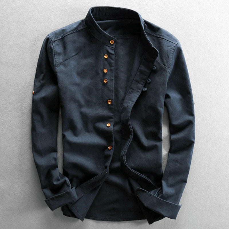 Men’s Katana Japan Style Shirt – Stand Collar Button-Up Long Sleeve Top