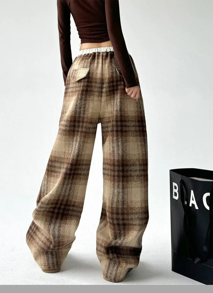 Plaid Lounge Trousers – Relaxed Wide-Leg Comfort Fit