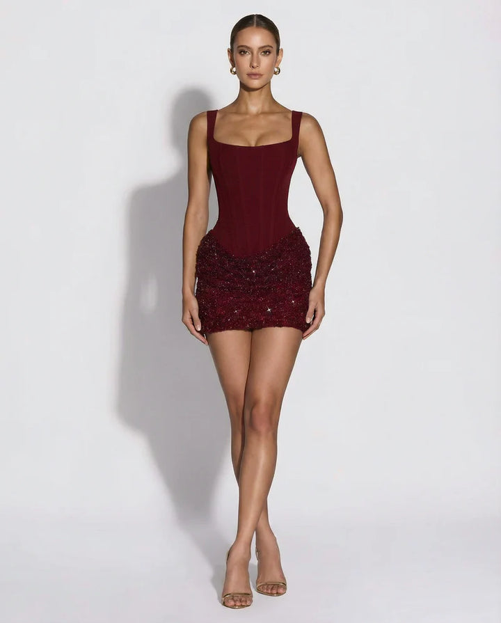Sparkle Hourglass Mini Dress – Corset-Style Waist Sculpting Party Look