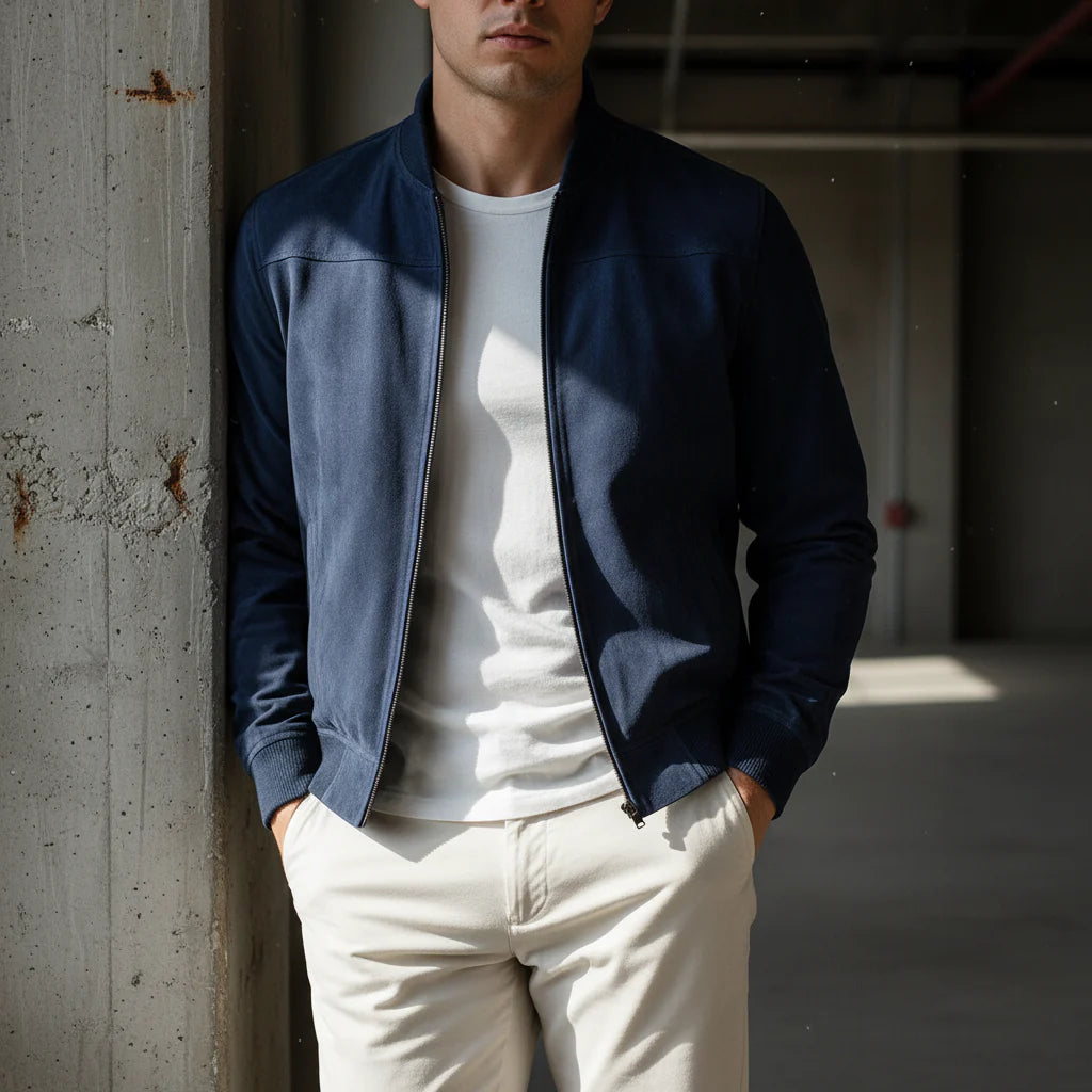 Classic Bomber Jacket – Suede-Style Zip-Up Outerwear for Men | Lightweight