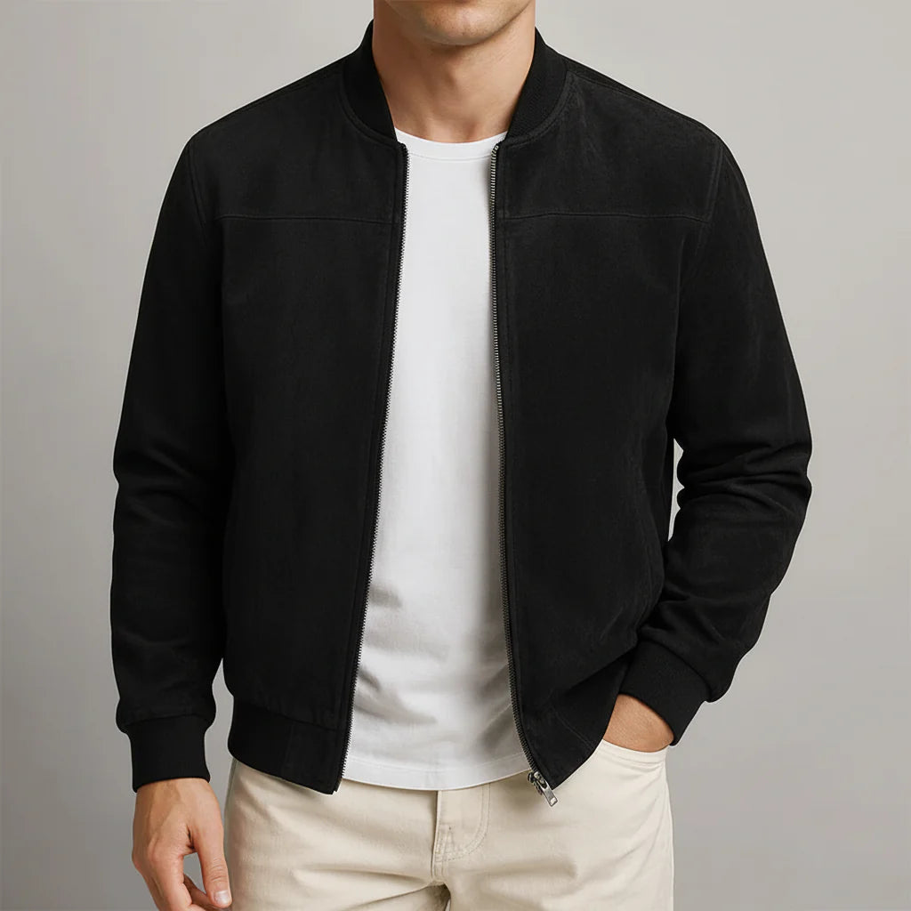 Classic Bomber Jacket – Suede-Style Zip-Up Outerwear for Men | Lightweight