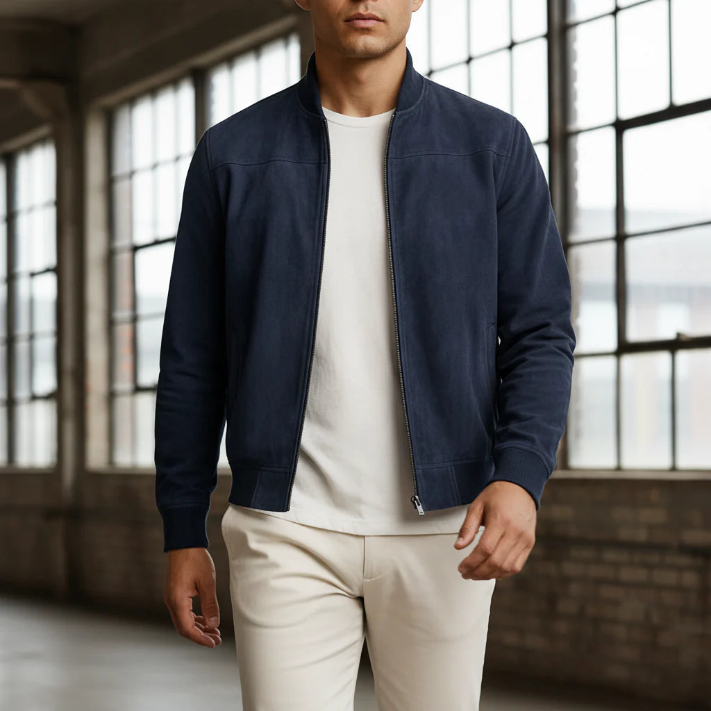 Classic Bomber Jacket – Suede-Style Zip-Up Outerwear for Men | Lightweight